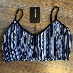 PrettyLittleThing Stripe Knit Bralette Blue Size 12 NWT
